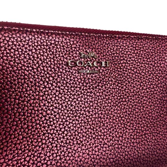 RARE COLOR! COACH Pink Metallic Pebble Leather Accordion Zip Wallet - Picture 4 of 11